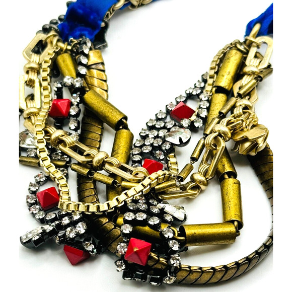 Juicy Couture Rhinestone Velvet Weave Multi Strand Gold Tone Statement Necklace - Picture 4 of 7